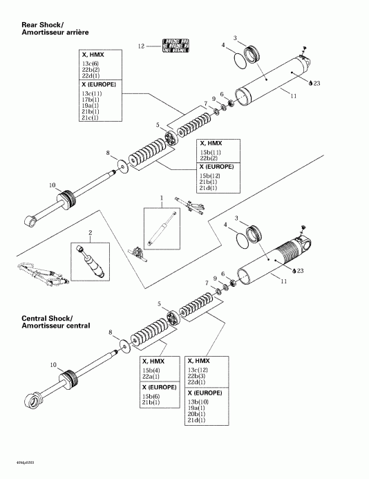 snowmobile SkiDoo  Summit 600/700/800, 2002 - Rear Take Apart Shocks