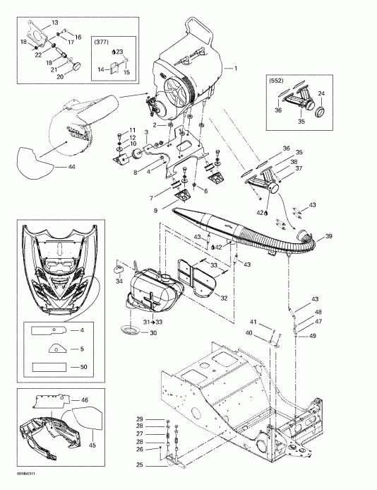 Ski Doo Grand Touring 380 F/550 F, 2003  - Engine Support And Muffler