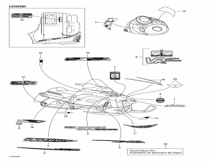 snowmobile ski-doo Grand Touring SE 800 SDI, 2003  - Decals (legend)