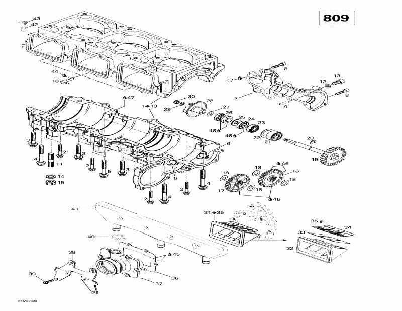 snowmobile SKIDOO - Crankcase, Reed Valve, Water Pump