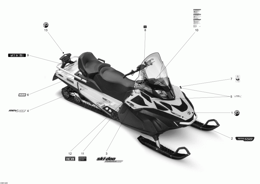 Снегоход Skidoo - Наклейки снегоход Skidoo модель TUNDRA WT 550F RER XU, 2014 - Decals