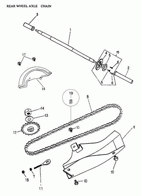 BRP Mini DS 50 2-strokes, 2005 - Rear Wheel Axle, Chain