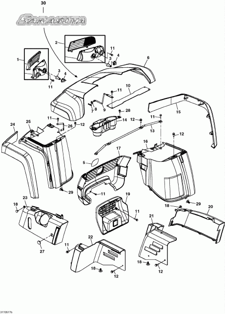 ATV BRP модель Sarasota 1000, 2005 - Hood And Front Fenders Квадроцикл BRP Sarasota 1000, 2005 раздел - Hood и Front Fenders