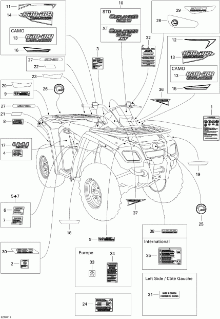  BRP Outlander 650 XT 4 X 4, 2007 - Decals Xt