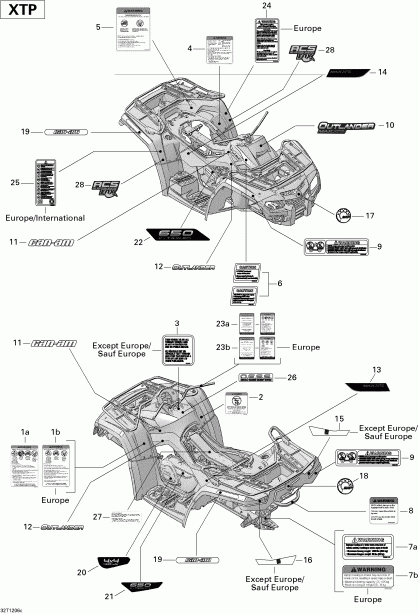 ATV BRP Outlander MAX 650EFI STD, XT & XT-P, 2012  - Decals Xtp