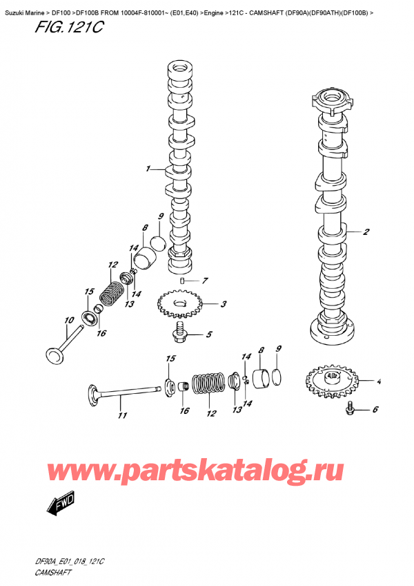  ,    , Suzuki DF100B TL/TX FROM 10004F-810001~ (E01)  2018 , Camshaft (Df90A)(Df90Ath)(Df100B)