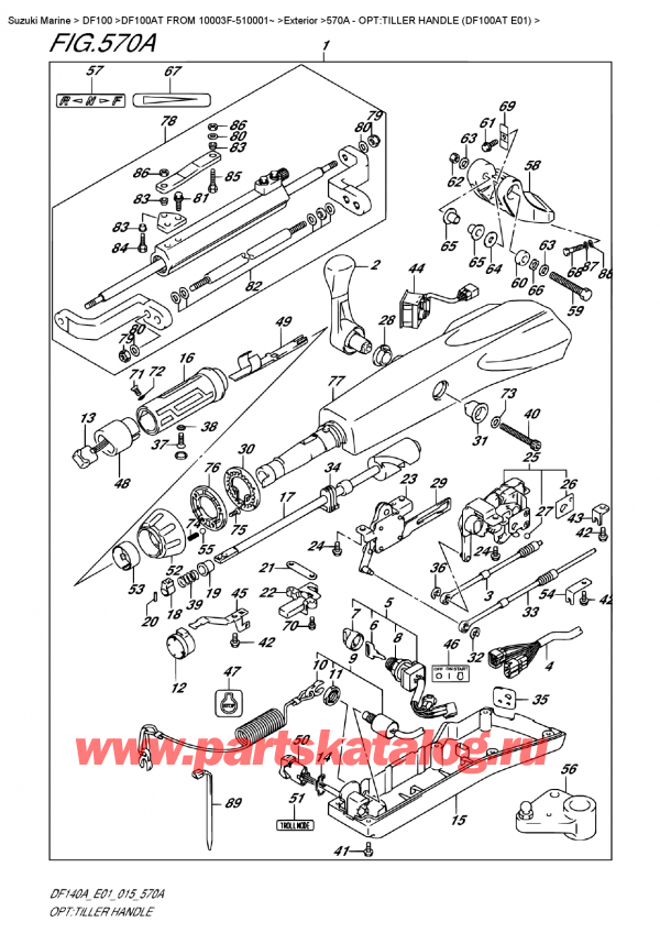 ,    , Suzuki DF100A TL FROM 10003F-510001~ (E01)  2015 , Opt:tiller  Handle  (Df100At  E01)