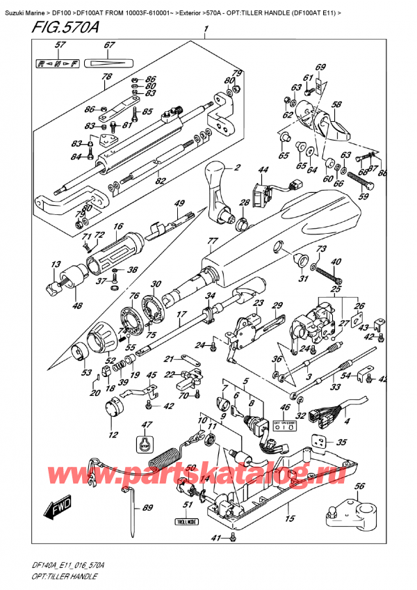   ,   , Suzuki DF100AT   FROM 10003F-610001~   2016 , Opt:tiller  Handle  (Df100At  E11)