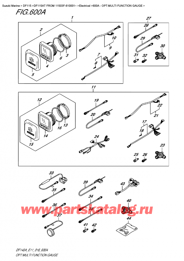   ,   , Suzuki DF115AT L/X FROM 11503F-610001~ (E11), Opt:multi  Function  Gauge