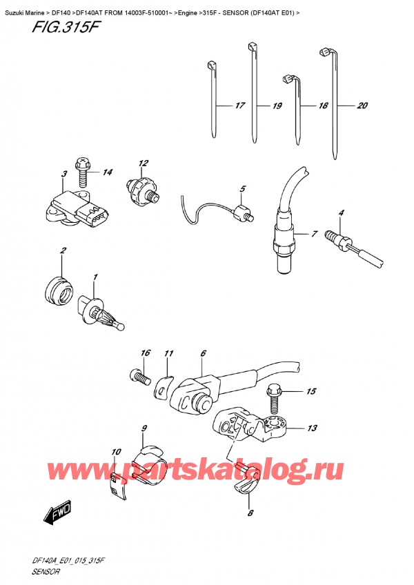  ,    ,  Suzuki DF140A TL / TX FROM 14003F-510001~   2015 ,  (Df140At E01) - Sensor  (Df140At E01)