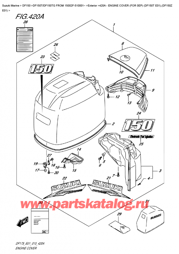,   , Suzuki DF150T L / X FROM 15002F-510001~ (E01)  2015 , Engine Cover  (For  0Ep)  (Df150T  E01),(Df150Z  E01)