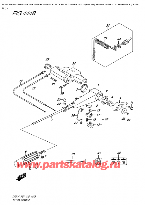  ,  ,  DF15A ES / EL FROM 01504F-610001~ (P01 016) , Tiller  Handle  (Df15A  P01)