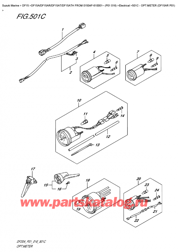  ,  , Suzuki DF15A RS/RL FROM 01504F-610001~ (P01 016)   2016 , Opt:meter  (Df15Ar  P01) - :  (Df15Ar P01)