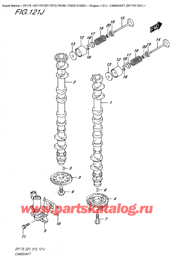  ,   , Suzuki DF175T L / X FROM 17502F-510001~ (E01)  2015 , Camshaft (Df175T  E01) -   (Df175T E01)