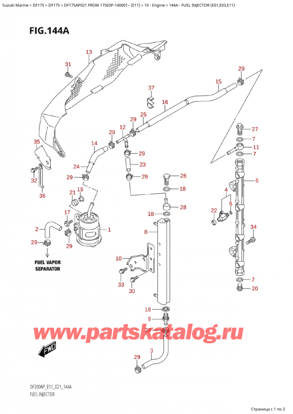 ,   , Suzuki Suzuki DF175AP L / X FROM 17503P-140001~  (E01 021)  2021 , Fuel Injector (E01,E03,E11) /   (E01, E03, E11)