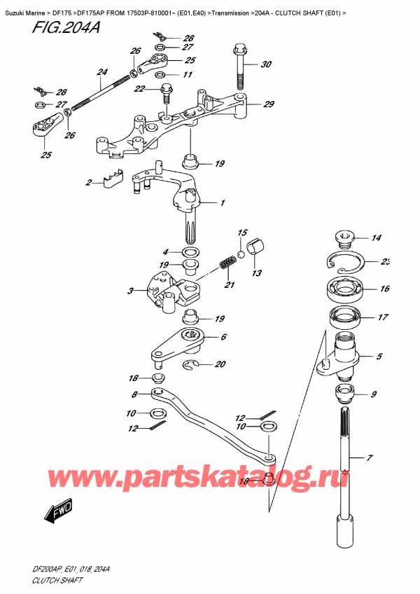 ,   , Suzuki DF175AP FROM 17503P-810001~ (E01)    2018 , Clutch Shaft  (E01)