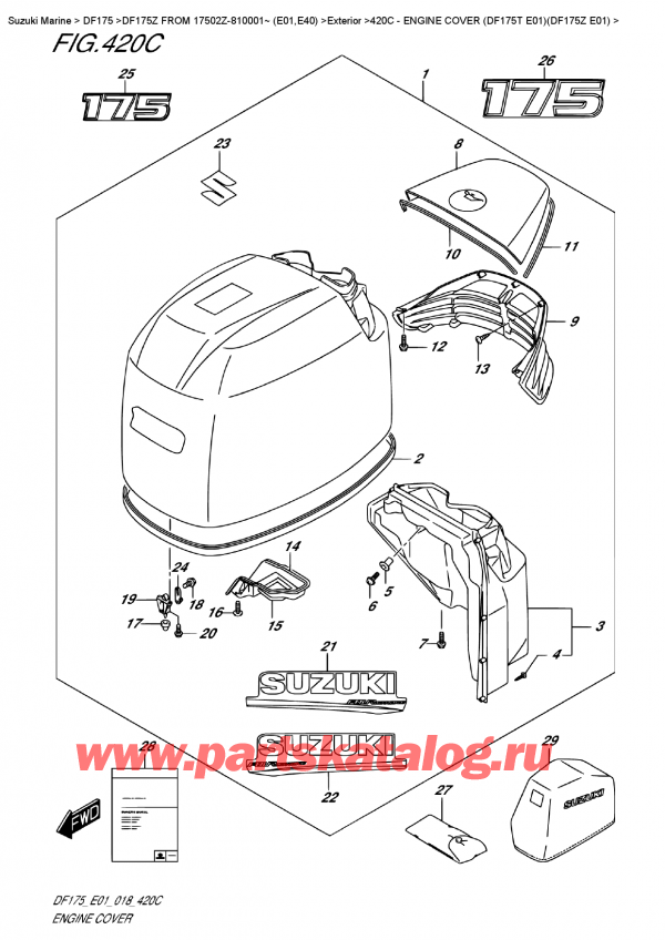   ,   , Suzuki Suzuki DF175Z L/X FROM 17502Z-810001~ (E01)   2018 , Engine Cover  (Df175T  E01)(Df175Z  E01)