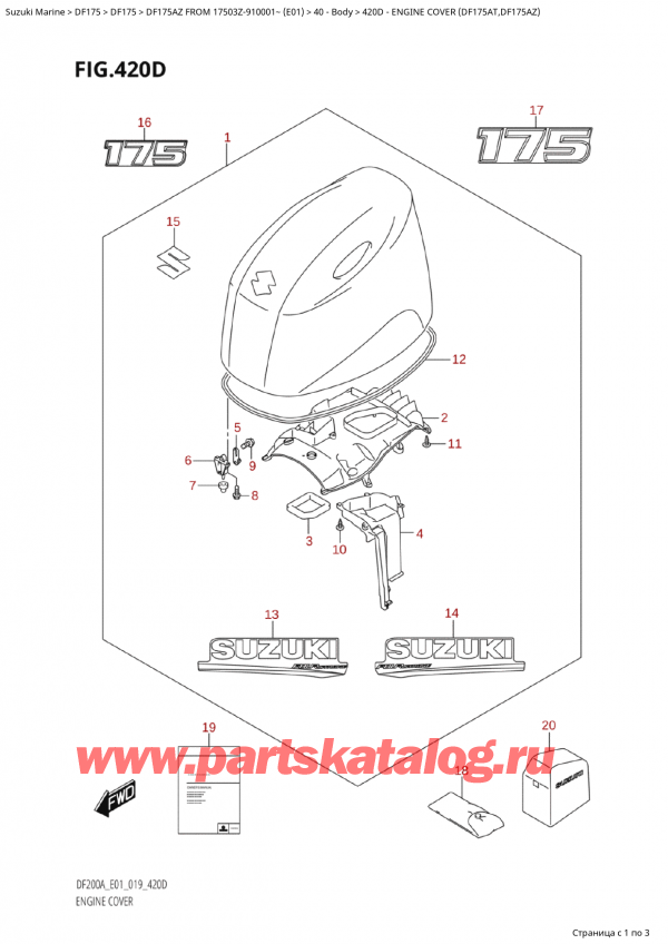  ,   , Suzuki Suzuki DF175A ZL / ZX FROM 17503Z-910001~  (E01 019)  2019 , Engine Cover (Df175At,Df175Az)