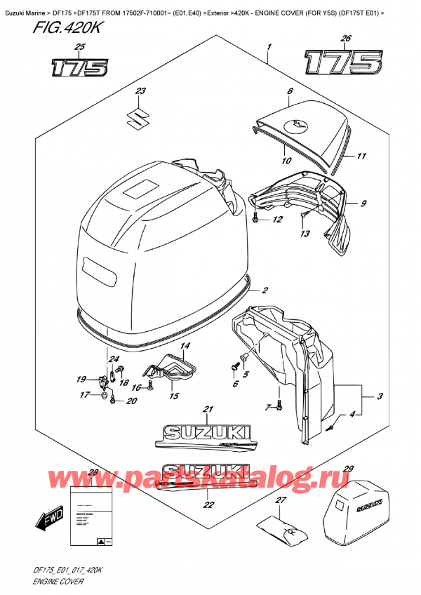   ,   , Suzuki DF175T L/X FROM 17502F-710001~ (E01)   2017 ,   () (   ) (Df175T E01) - Engine Cover  (For  Y5S)  (Df175T  E01)