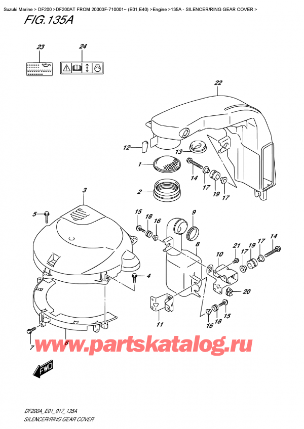 ,   , Suzuki DF200A TL/TX  FROM 20003F-710001~ (E01)    2017 , Silencer/ring  Gear  Cover -  /   