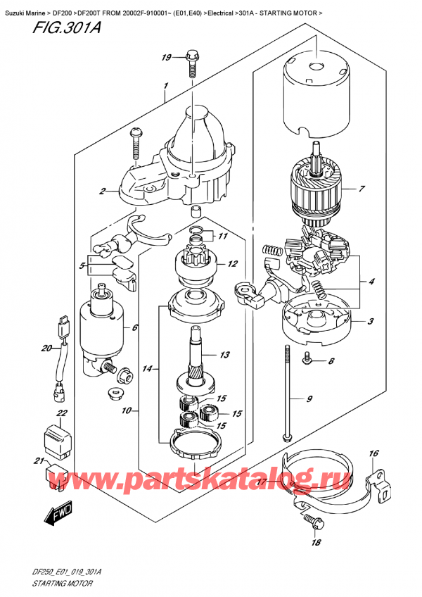  ,   ,  DF200T X FROM 20002F-910001~ (E01), Starting Motor /  