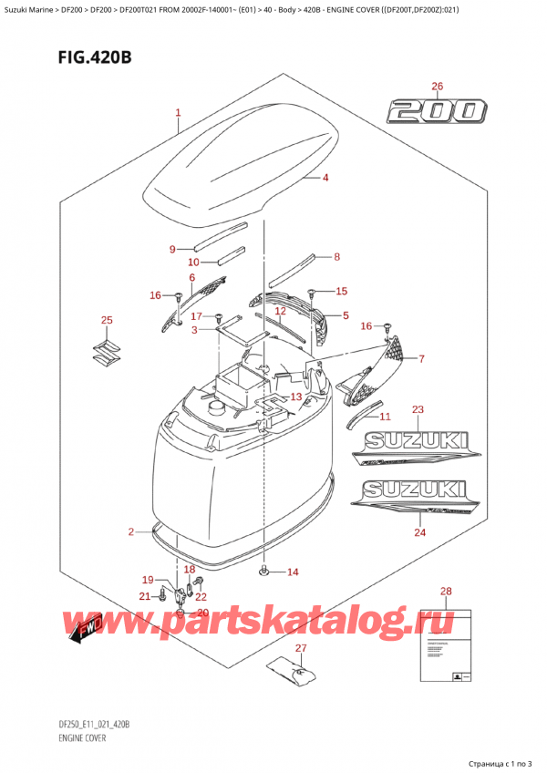   ,   , Suzuki Suzuki DF200TX FROM 20002F-140001~ (E01 021)  2021 , Engine Cover ((Df200T,Df200Z):021)