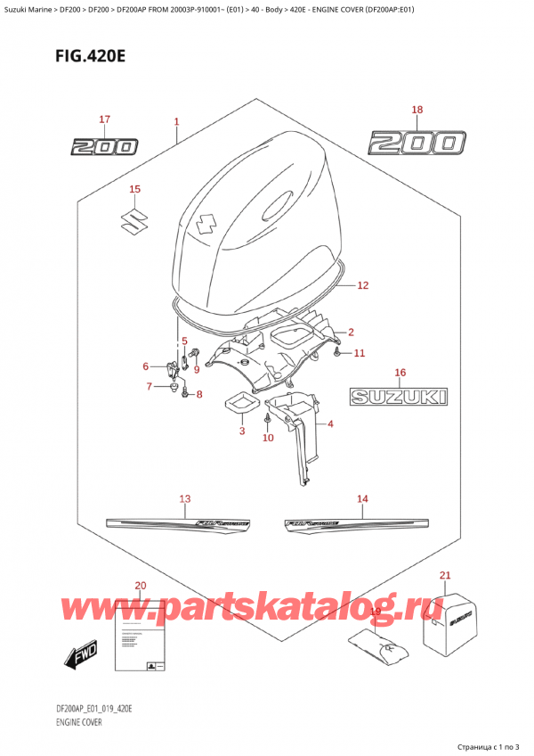  ,   , Suzuki Suzuki DF200AP L / X FROM 20003P-910001~  (E01 019), Engine Cover (Df200Ap:e01)