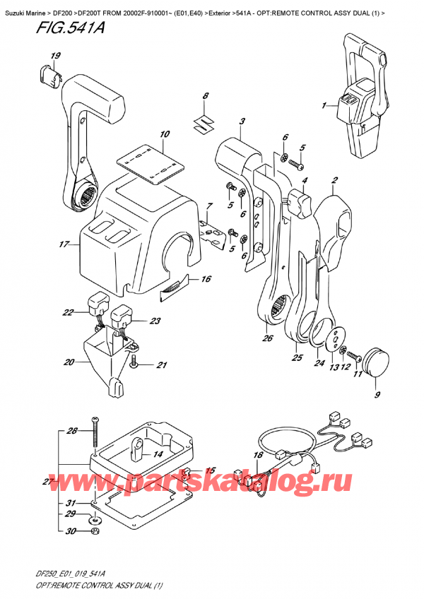   ,    , SUZUKI DF200T X FROM 20002F-910001~ (E01), Opt:remote  Control  Assy  Dual  (1)