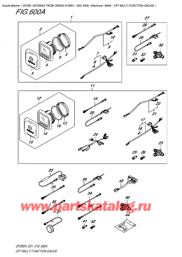  ,   , Suzuki DF200 AZL / AZX FROM 20003Z-610001~ (E01)  2016 , Opt:multi  Function  Gauge