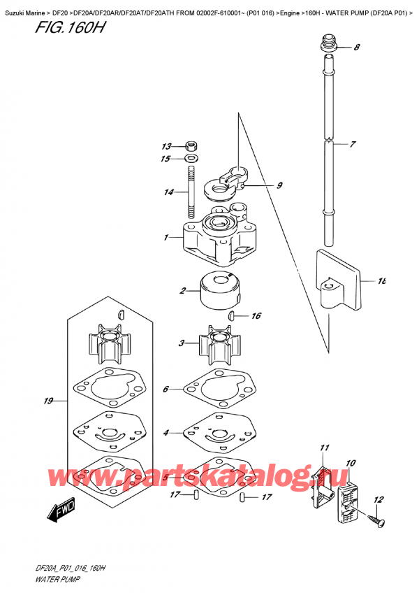  ,   , SUZUKI DF20A S/L FROM 02002F-610001~ (P01 016)   2016 , Water  Pump  (Df20A  P01)