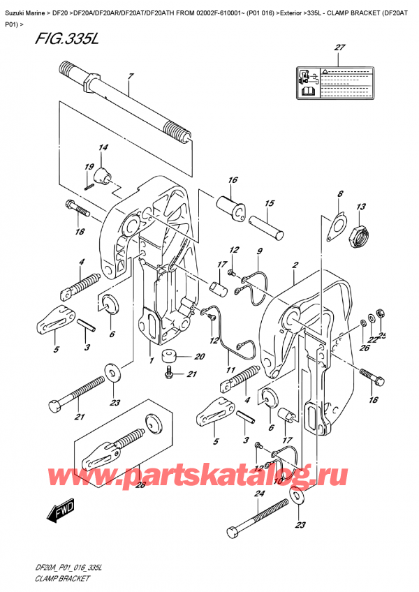 ,   , Suzuki DF20A S/L FROM 02002F-610001~ (P01 016)   2016 , Clamp  Bracket  (Df20At  P01)