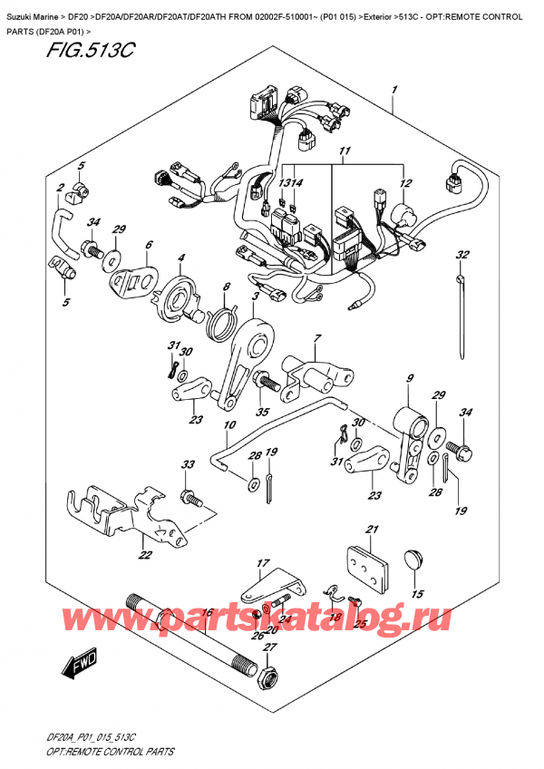  ,  , Suzuki DF20A S / L FROM 02002F-510001~ (P01 015), :     (Df20A P01) / Opt:remote  Control  Parts  (Df20A  P01)