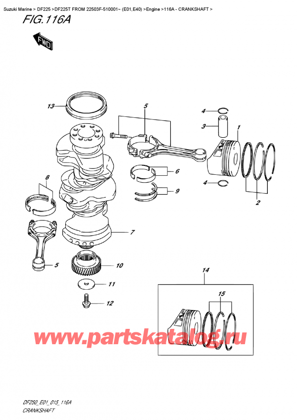  ,   , Suzuki DF225T X / XX FROM 22503F-510001~ (E01)  2015 , Crankshaft - 