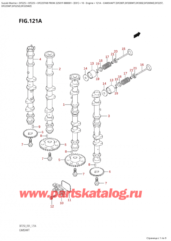   ,  , Suzuki Suzuki DF225TK8 XX/ XXX FROM 22501F-880001~ (E01)  2008 ,   (Df200T, Df200Wt, Df200Z, Df200Wz, Df225T, / Camshaft  (Df200T,Df200Wt,Df200Z,Df200Wz,Df225T,