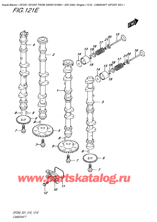  ,   , Suzuki DF225T X/XX FROM 22503F-610001~ (E01)   2016 , Camshaft (Df225T  E01) -   (Df225T E01)