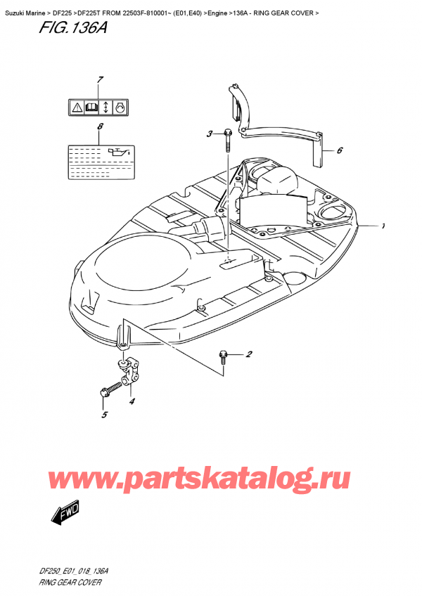  ,  , Suzuki DF225T X/XX FROM 22503F-810001~ (E01), Ring  Gear Cover -   