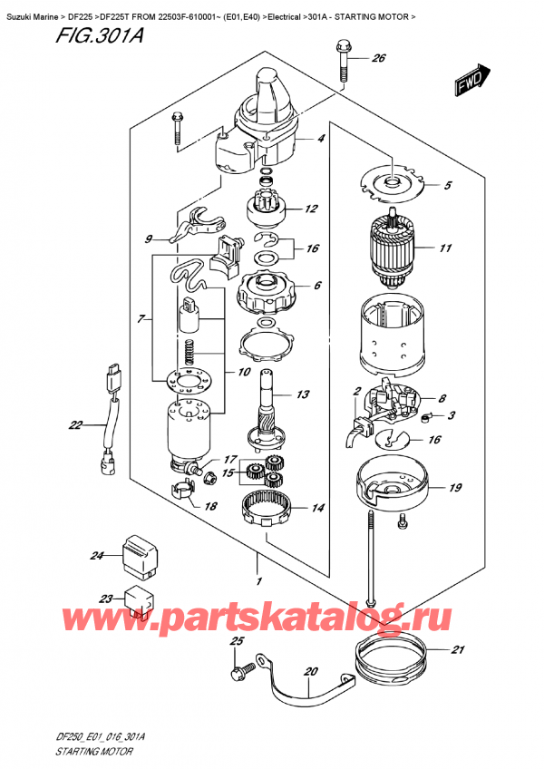  , , Suzuki DF225T X/XX FROM 22503F-610001~ (E01) ,   / Starting Motor