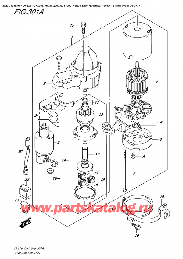 ,    ,  DF225Z X/XX FROM 22503Z-810001~ (E01), Starting Motor -  