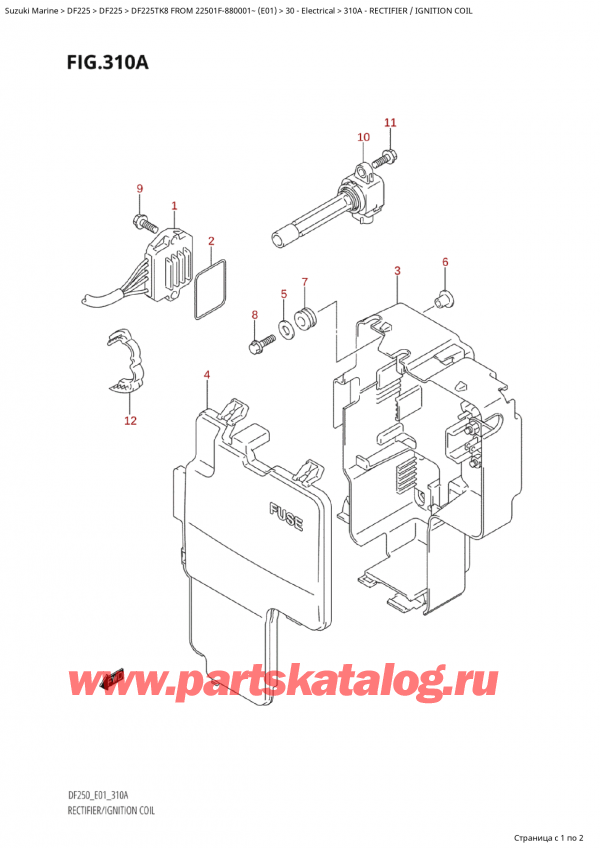  ,   , Suzuki Suzuki DF225TK8 XX/ XXX FROM 22501F-880001~ (E01)  2008 , Rectifier / Ignition Coil