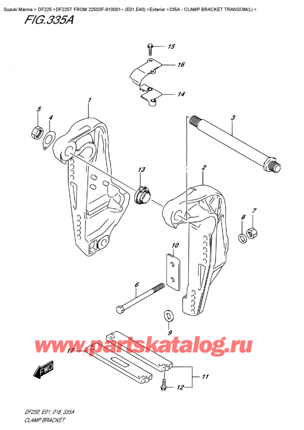 ,  , Suzuki DF225T X/XX FROM 22503F-810001~ (E01)  2018 ,   Transom (L) - Clamp Bracket  Transom(L)