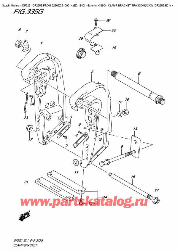 ,   , Suzuki DF225Z X / XX FROM 22503Z-510001~ (E01)  2015 ,   Transom (X, xx) (Df225Z E01) / Clamp Bracket  Transom(X,xx)  (Df225Z  E01)