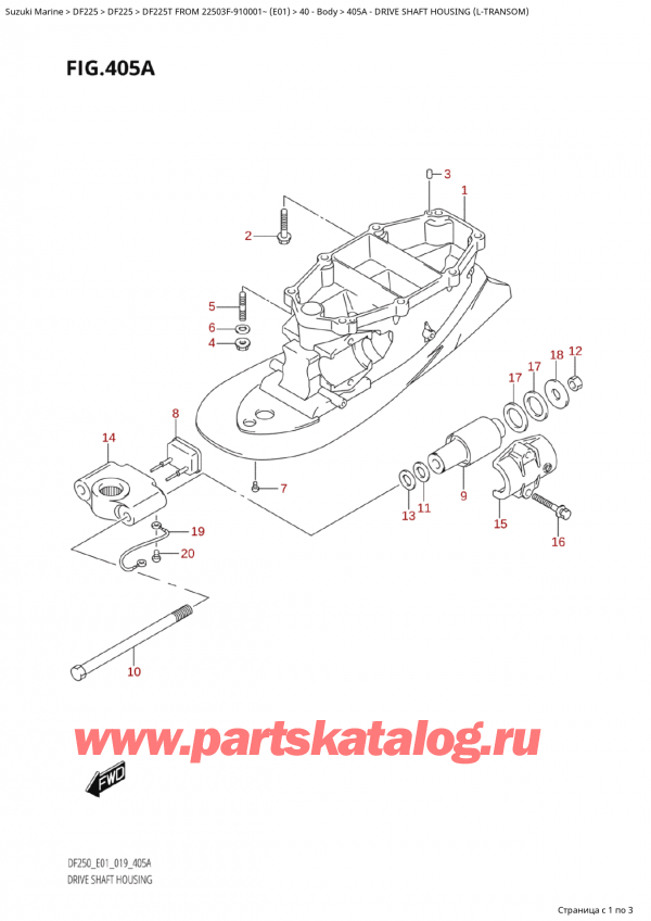 ,   ,  Suzuki DF225T X / XX FROM 22503F-910001~  (E01 019)  2019 , Drive Shaft Housing (LTransom) /    (LTransom)