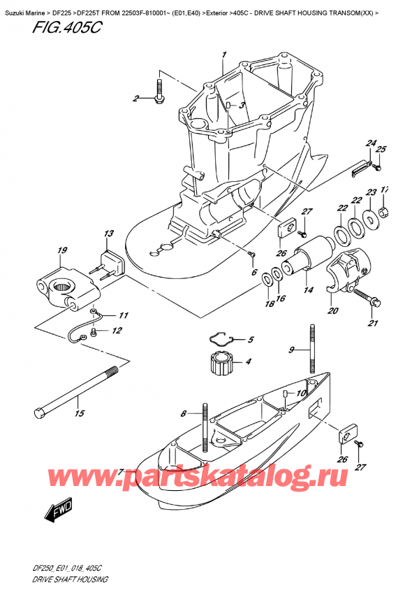  ,    , Suzuki DF225T X/XX FROM 22503F-810001~ (E01)  2018 , Drive Shaft  Housing  Transom(Xx)