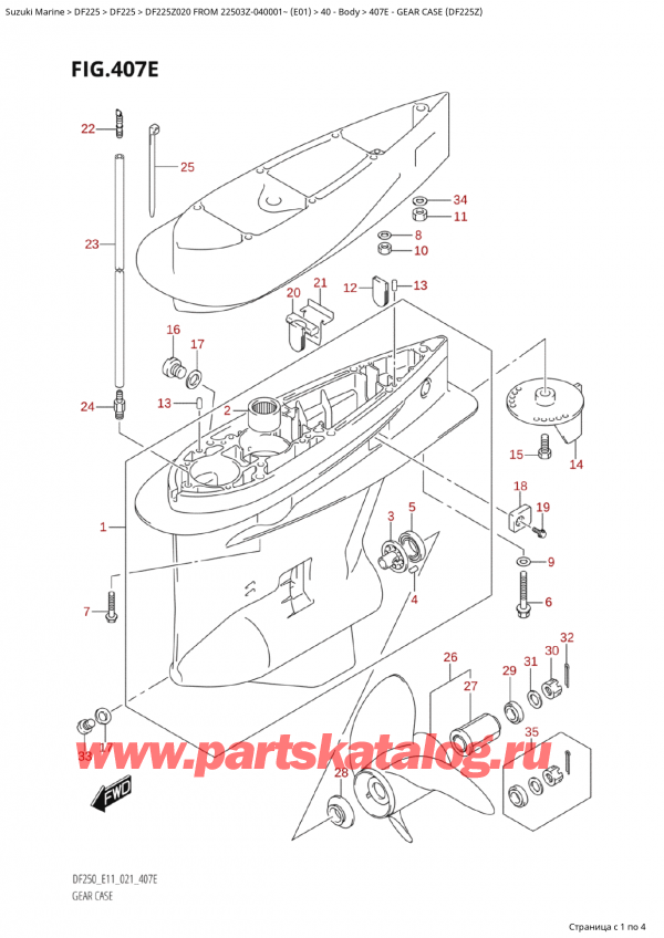   ,   , SUZUKI Suzuki DF225Z X / XX FROM 22503Z-040001~  (E01 020)  , Gear Case (Df225Z) -    (Df225Z)