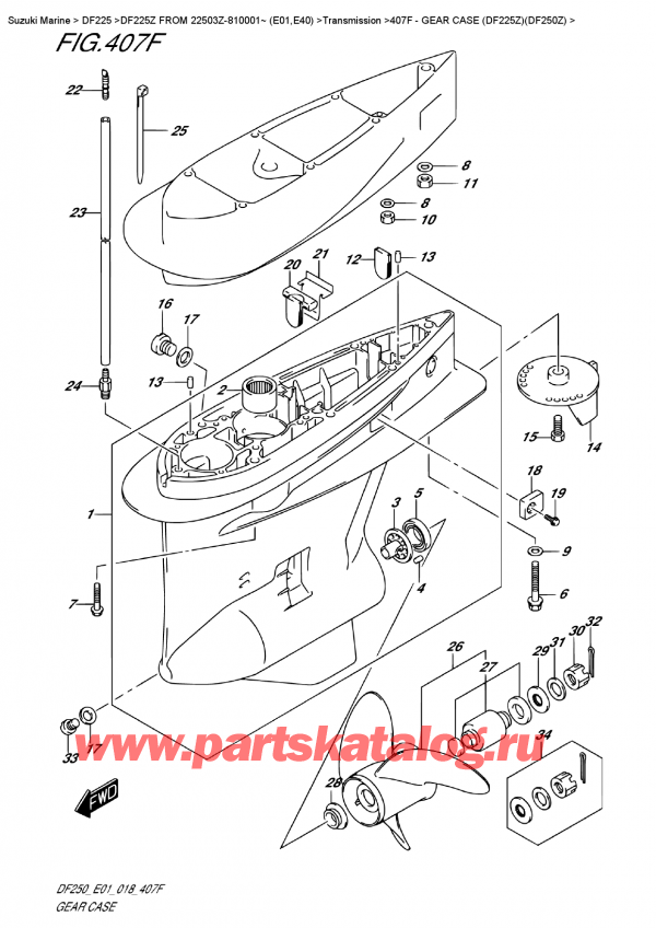   ,   , Suzuki DF225Z X/XX FROM 22503Z-810001~ (E01)  2018 , Gear Case (Df225Z)(Df250Z)