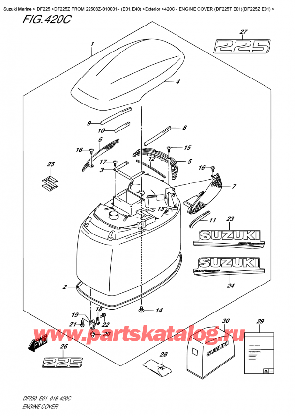  ,   , SUZUKI DF225Z X/XX FROM 22503Z-810001~ (E01), Engine Cover  (Df225T  E01)(Df225Z  E01) /   () (Df225T E01) (Df225Z E01)