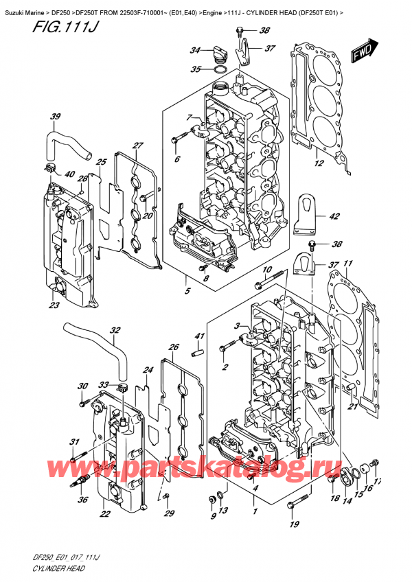 ,   ,  DF250T X/XX FROM 25003F-710001~ (E01)  2017 , Cylinder Head  (Df250T  E01) /    (Df250T E01)