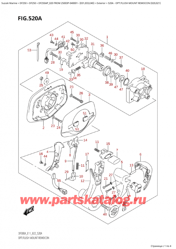 , , Suzuki Suzuki DF250AP X / XX FROM 25003P-040001~  (E01 020), Opt:flush Mount Remocon (020,021)