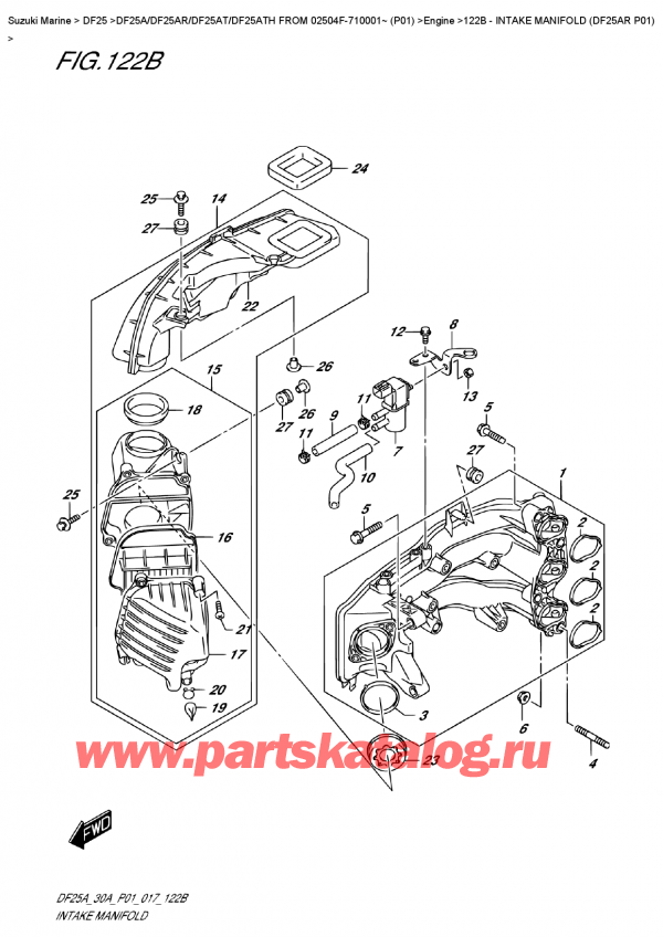   ,   , Suzuki DF25A RS FROM 02504F-710001~ (P01)    2017 , Intake  Manifold  (Df25Ar  P01) -   (Df25Ar P01)