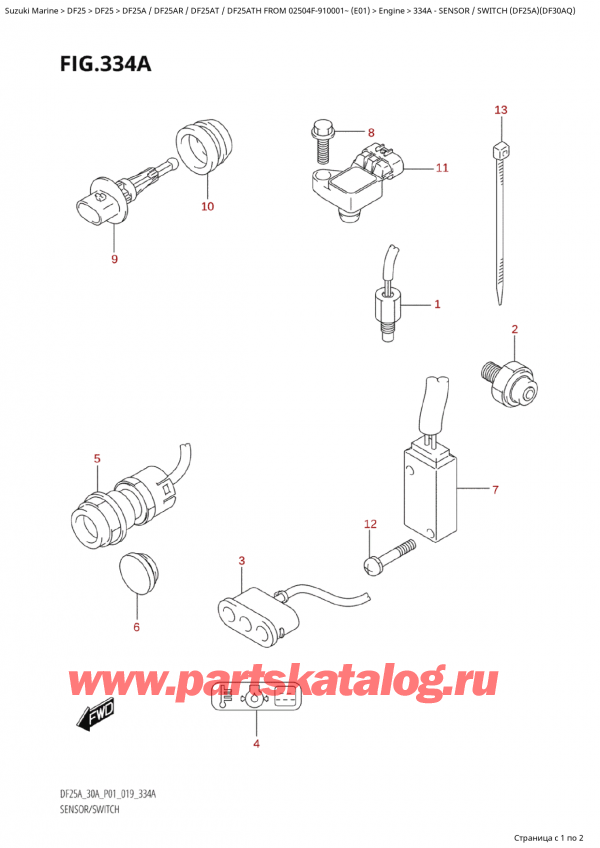  ,    , SUZUKI Suzuki DF25A S / L FROM 02504F-910001~ (E01 019)  2019 ,    (Df25A) (Df30Aq) - Sensor  /  Switch  (Df25A)(Df30Aq)